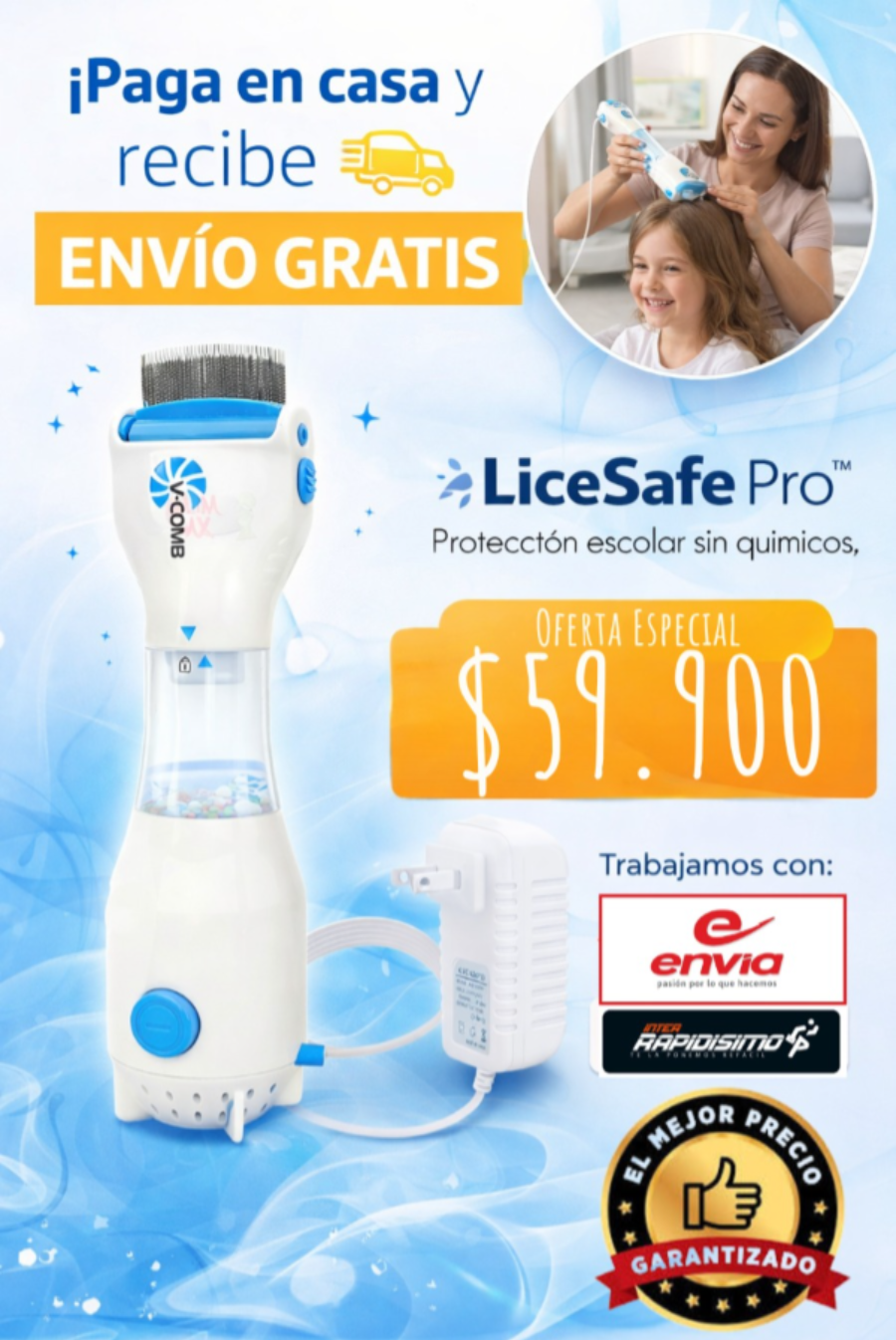 🛡️ LiceSafe Pro™: Aspiradora quita piojos V-COMB